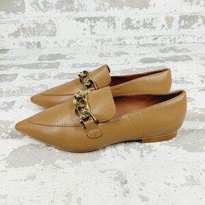 Paolo Tan Dress Loafers with Gold Chain
